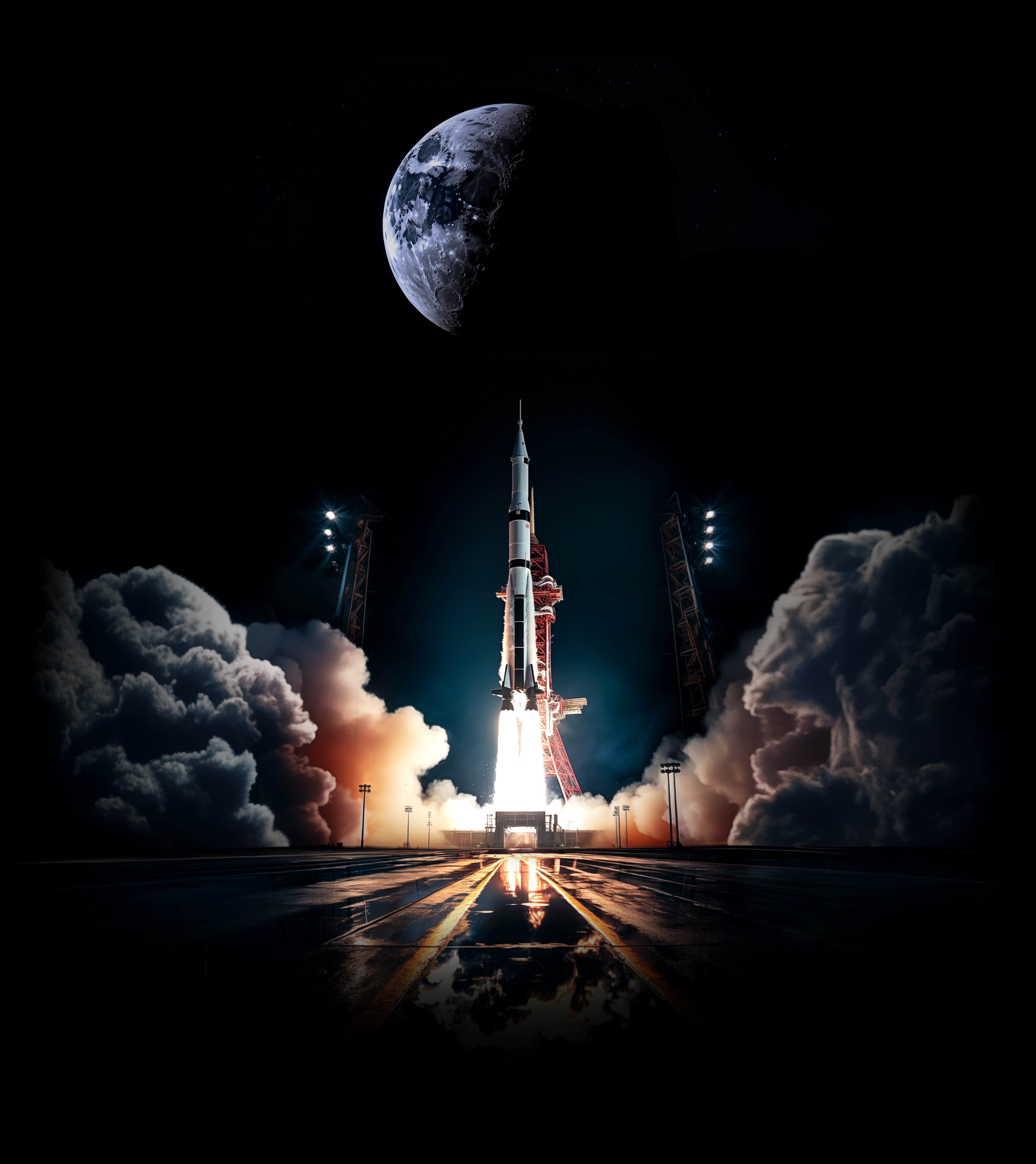 Picture of Saturn V rocket launching to the moon